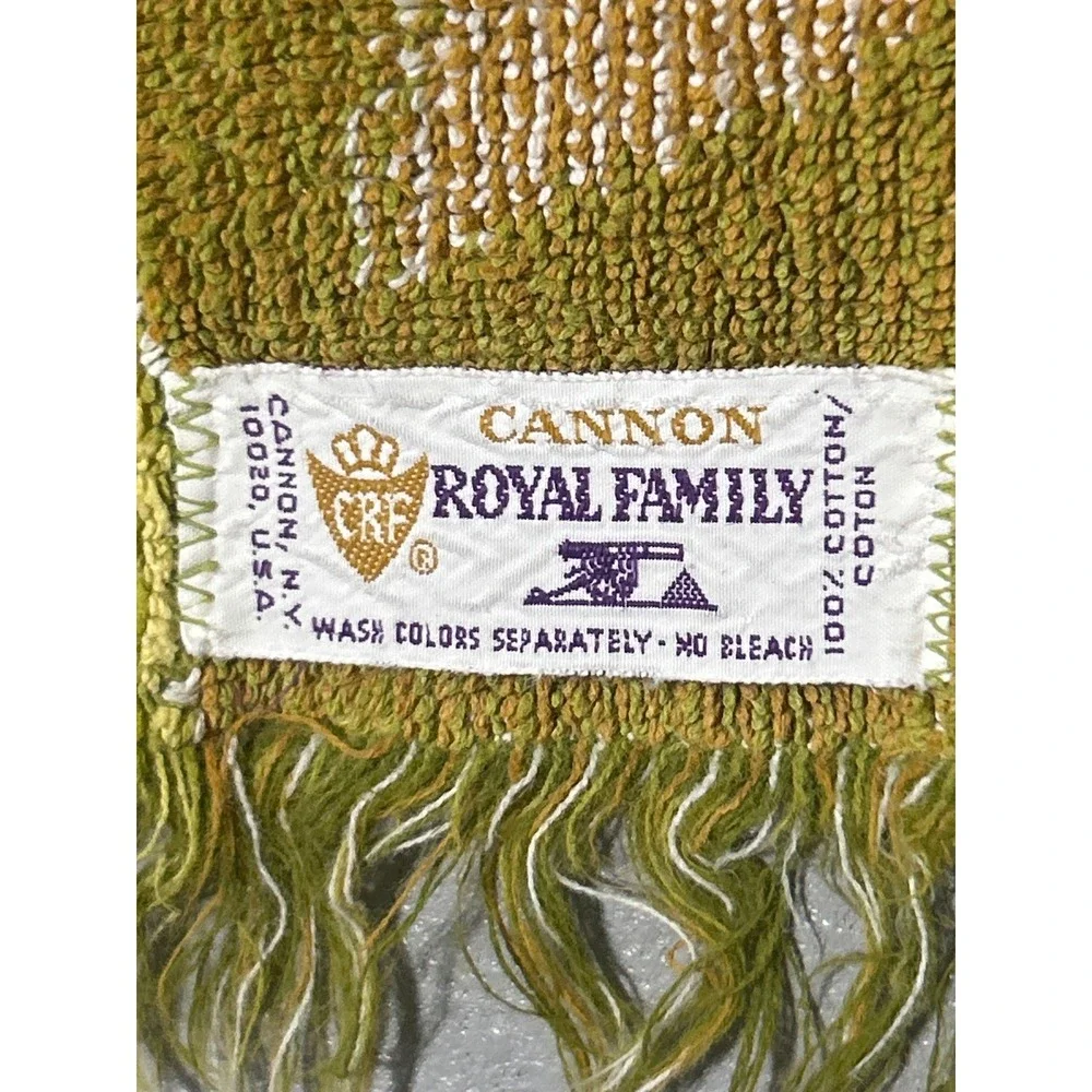 Vintage Cannon Royal Family Bath Towels Set 2 Green Gold Floral 70s Fringed MCM